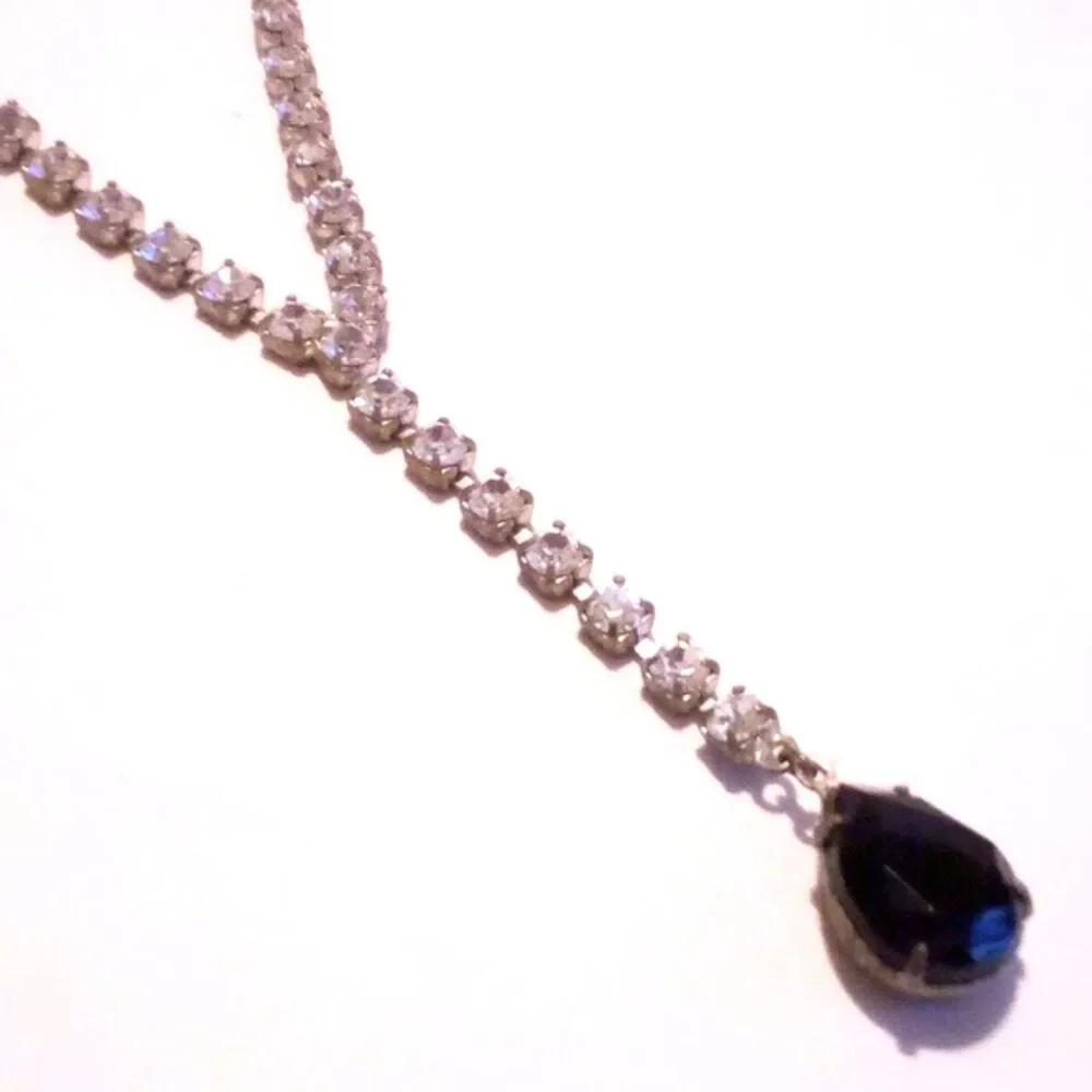 Vintage Rhinestone Y Drop Gold Tone Necklace